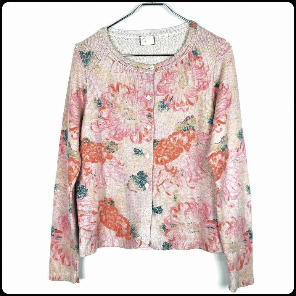 ANTHROPOLOGIE POSTMARK Devon Grandma Core Pink Floral Button Cardigan Knit XL